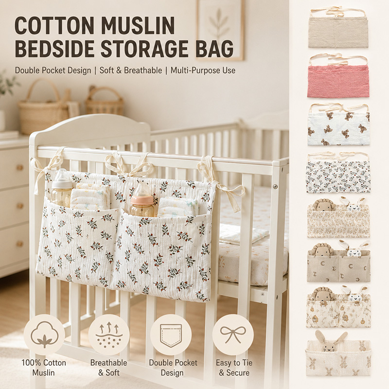 Baby Nursery Organization Ideas - 머슬린 아기 침대 정리함, 면 소재