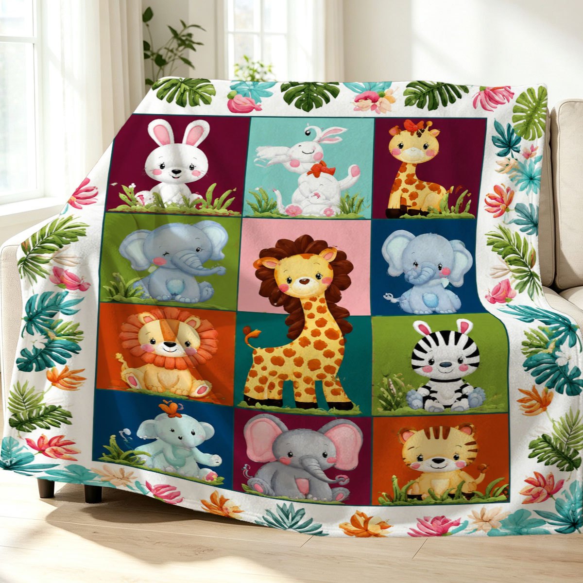 Baby Nursery Themes Boy - 초귀여운 사파리 동물 무늬 플러시 담요,