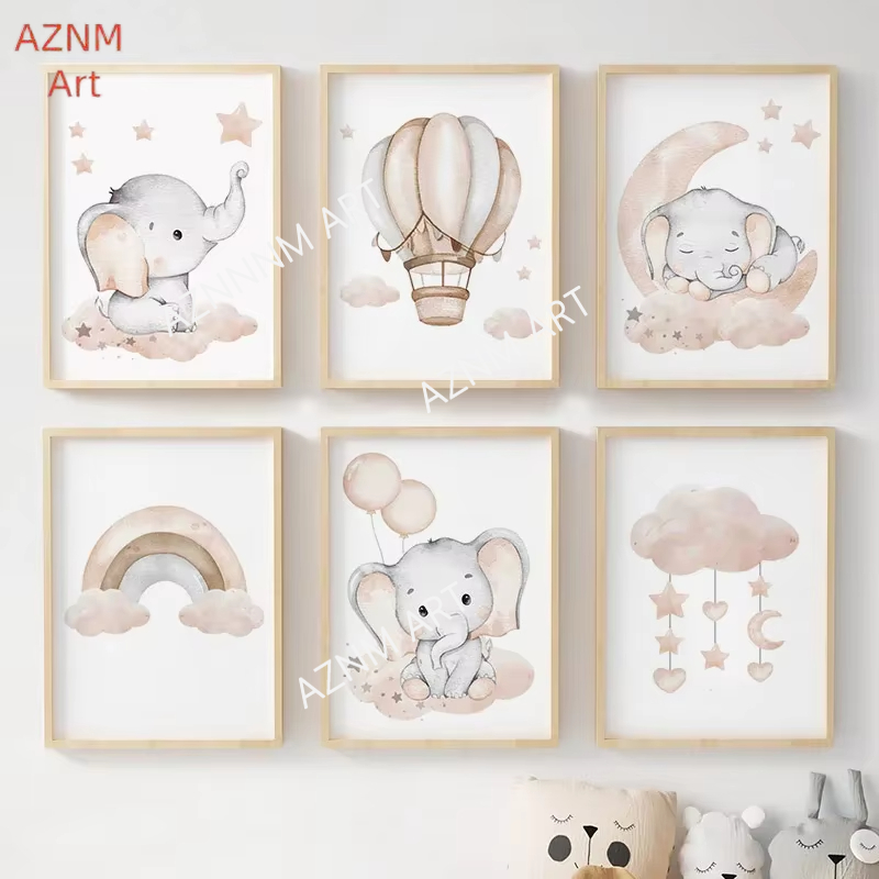 Baby Nursery Ornaments - 코끼리 풍선 무지개 달 별 구름