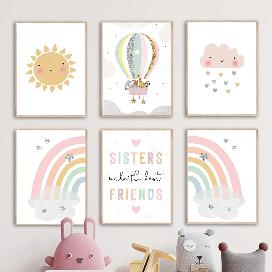 Baby Nursery Ornaments - 기린 코끼리 열기구 태양 무지개 보육원