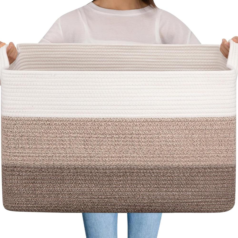 Baby Nursery Laundry Hamper - 특대형 65L 직조 수납 바구니, 면로프