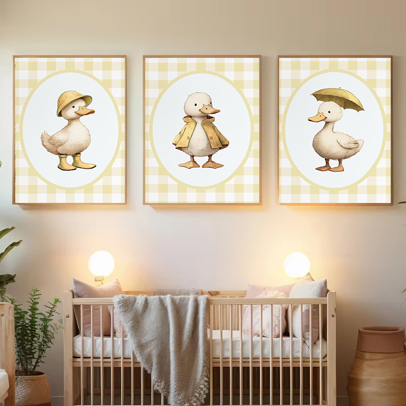 Baby Nursery Yellow - 3개 세트의 대형 프레임 없는 캔버스