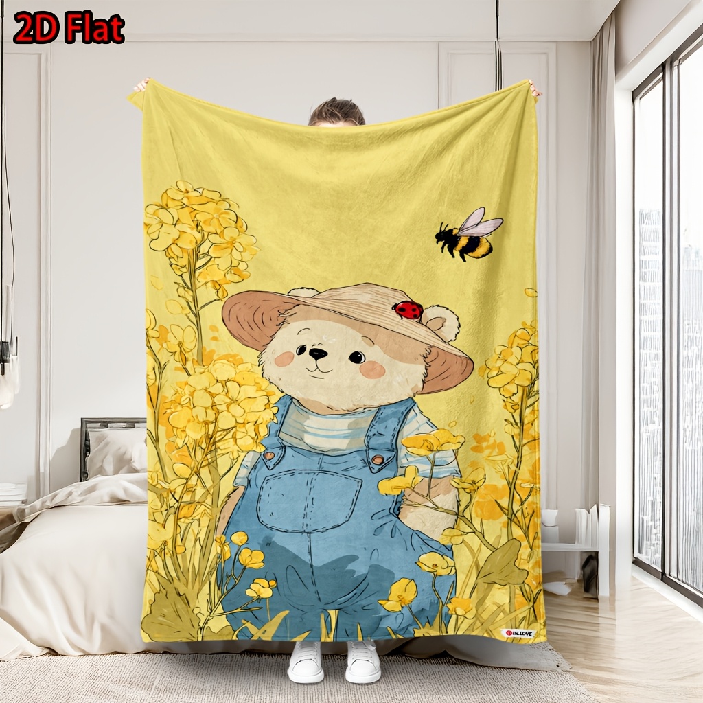 Baby Nursery Yellow - 귀여운 노란색 꽃무늬 곰 담요, 아기방
