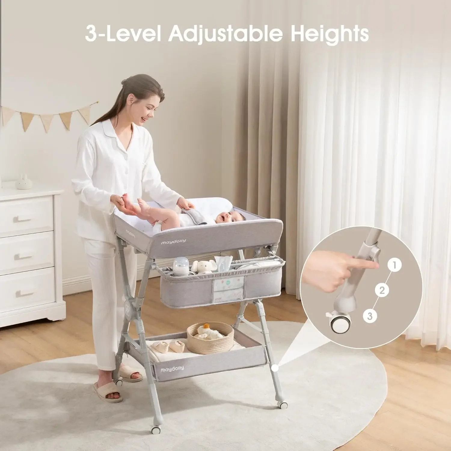 접이식 휴대용 기저귀 교환대 높이 조절 가능 바퀴 달린 - Baby Nursery Table 리뷰 및 가격
