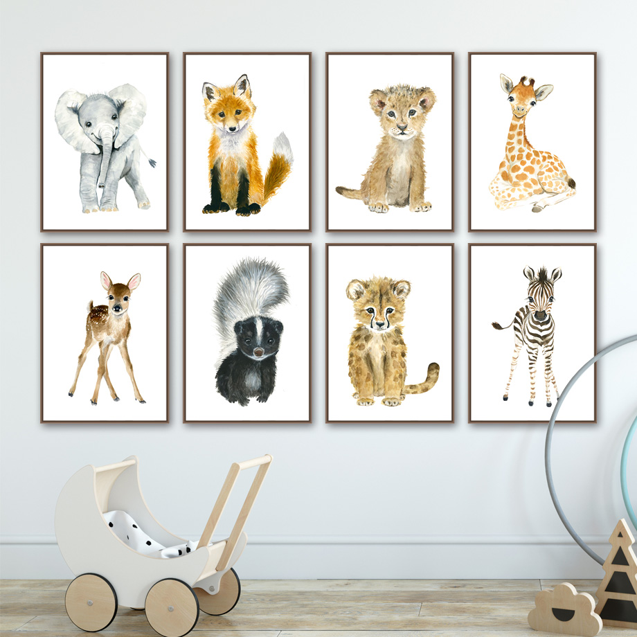 코끼리 여우 얼룩말 기린 표범 사자 아기방 벽 예술 캔 - Baby Nursery Giraffe 리뷰 및 가격