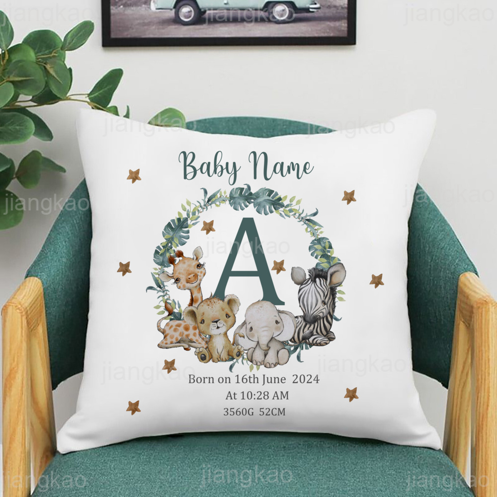이름 베개 케이스와 개인화 된 사파리 동물 보육 쿠션  - Baby Nursery Pillow 리뷰 및 가격