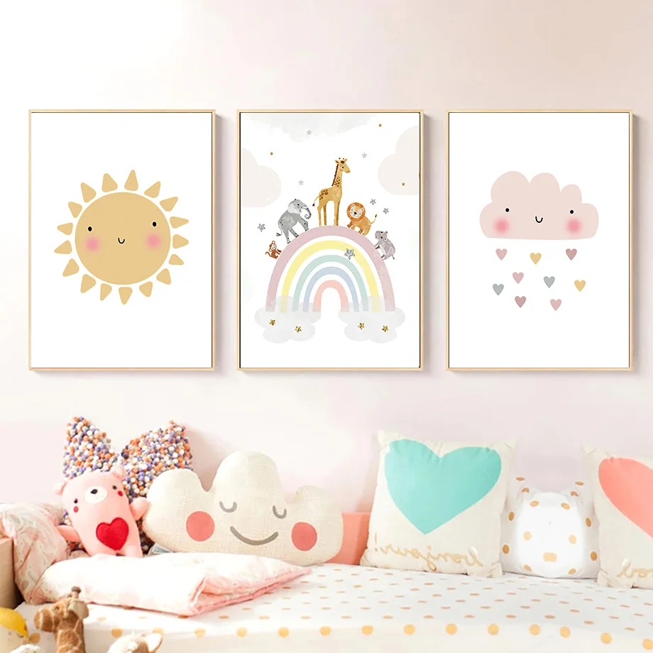 기린 코끼리 열기구 태양 무지개 보육원 북유럽 포스터  - Baby Nursery Ornaments 리뷰 및 가격