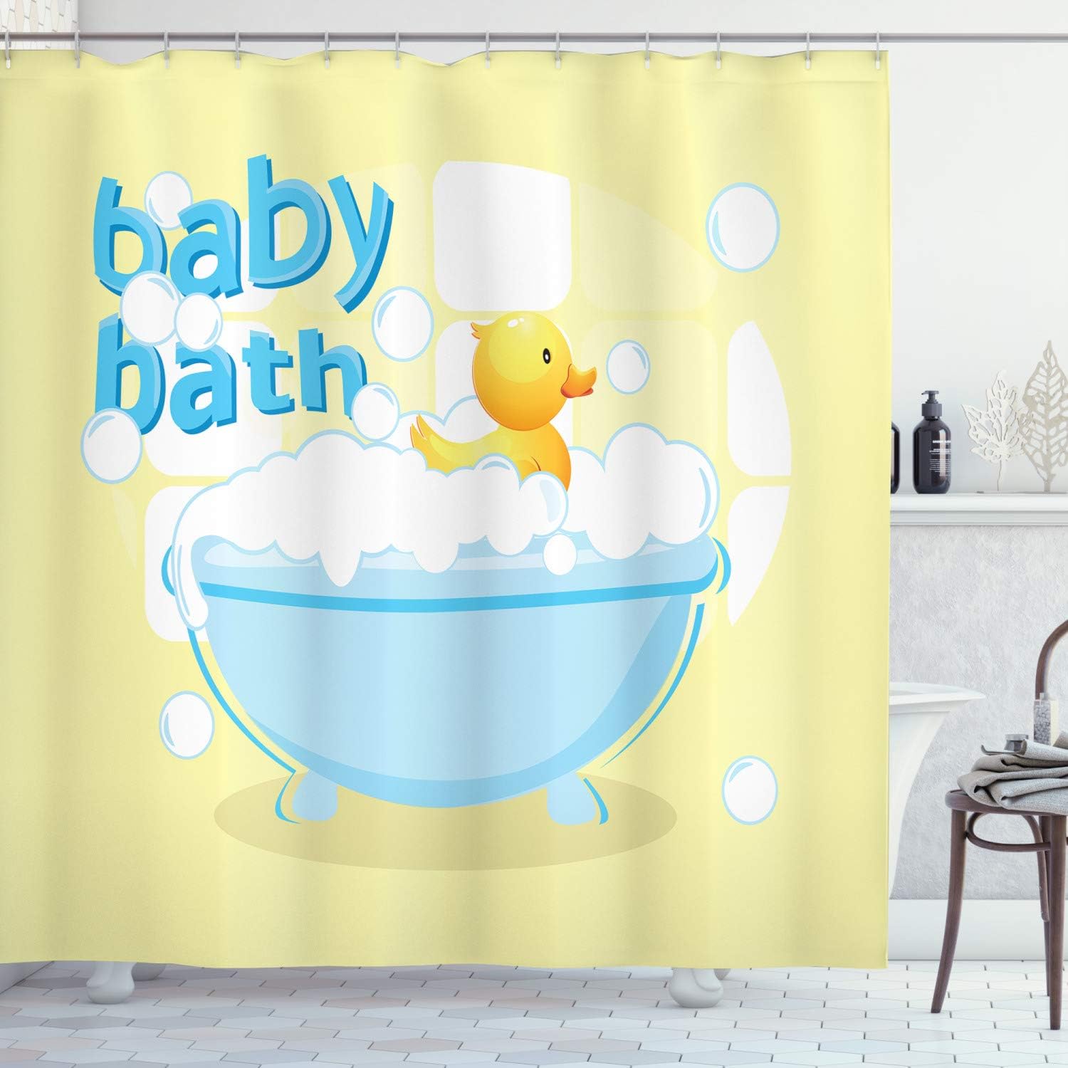 노란색 아기 목욕 샤워 커튼 재미있는 디자인 방수 욕실 - Baby Nursery Yellow 리뷰 및 가격