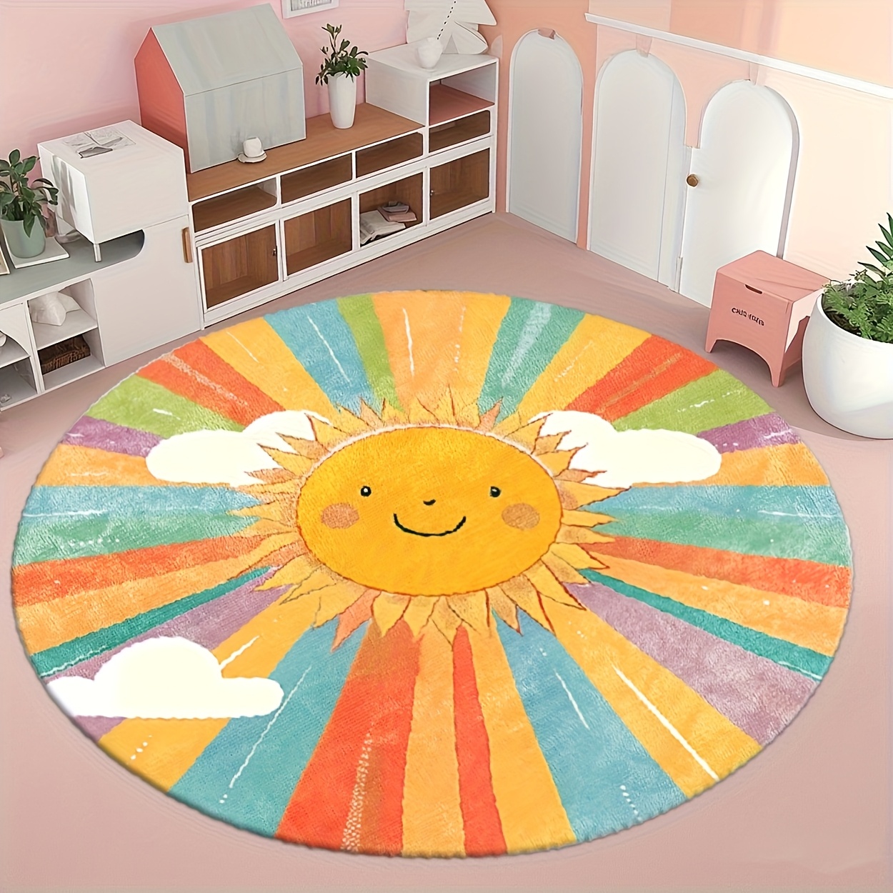 귀여운 봉제 둥근 태양 무지개 어린이 러그 매트, 보호 - Baby Nursery Themes Boy 리뷰 및 가격