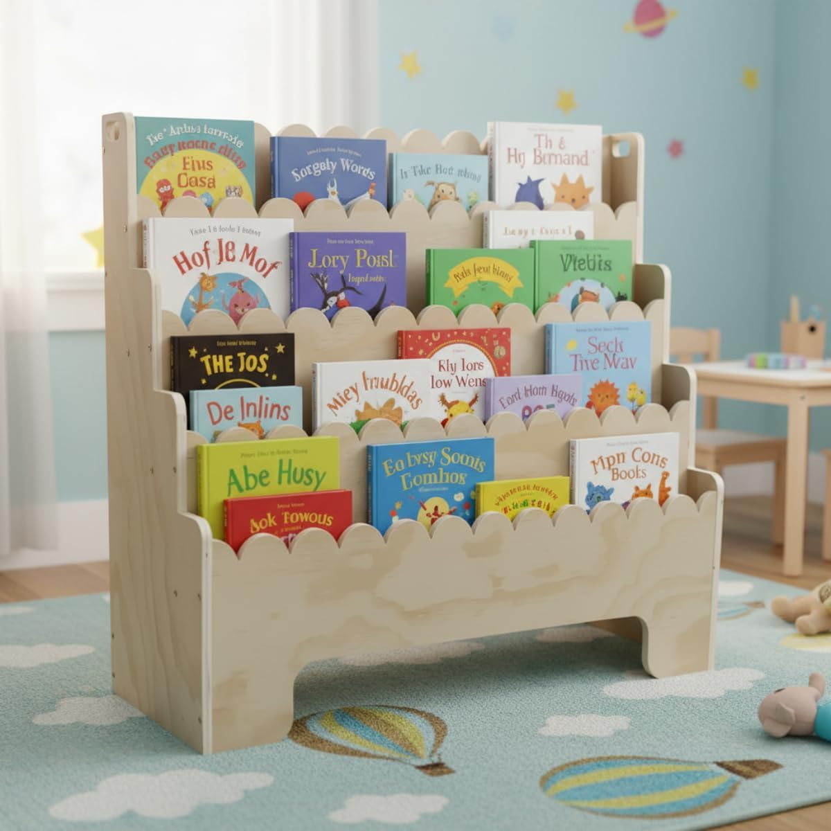 어린이 책장 4단, 천연 나무 어린이 책장, 물결 모양 - Baby Nursery Shelf 리뷰 및 가격