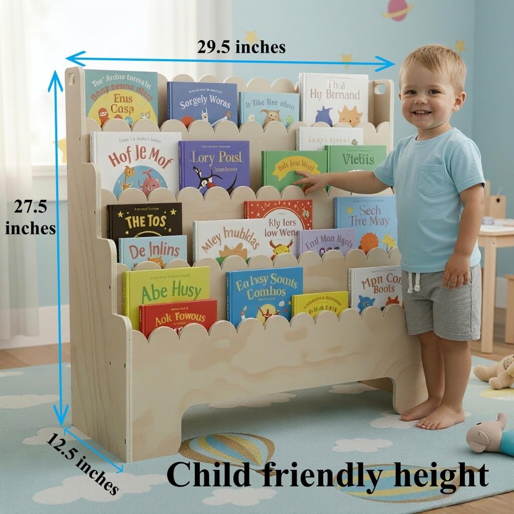 어린이 책장 4단, 천연 나무 어린이 책장, 물결 모양 - Baby Nursery Shelf 리뷰 및 가격