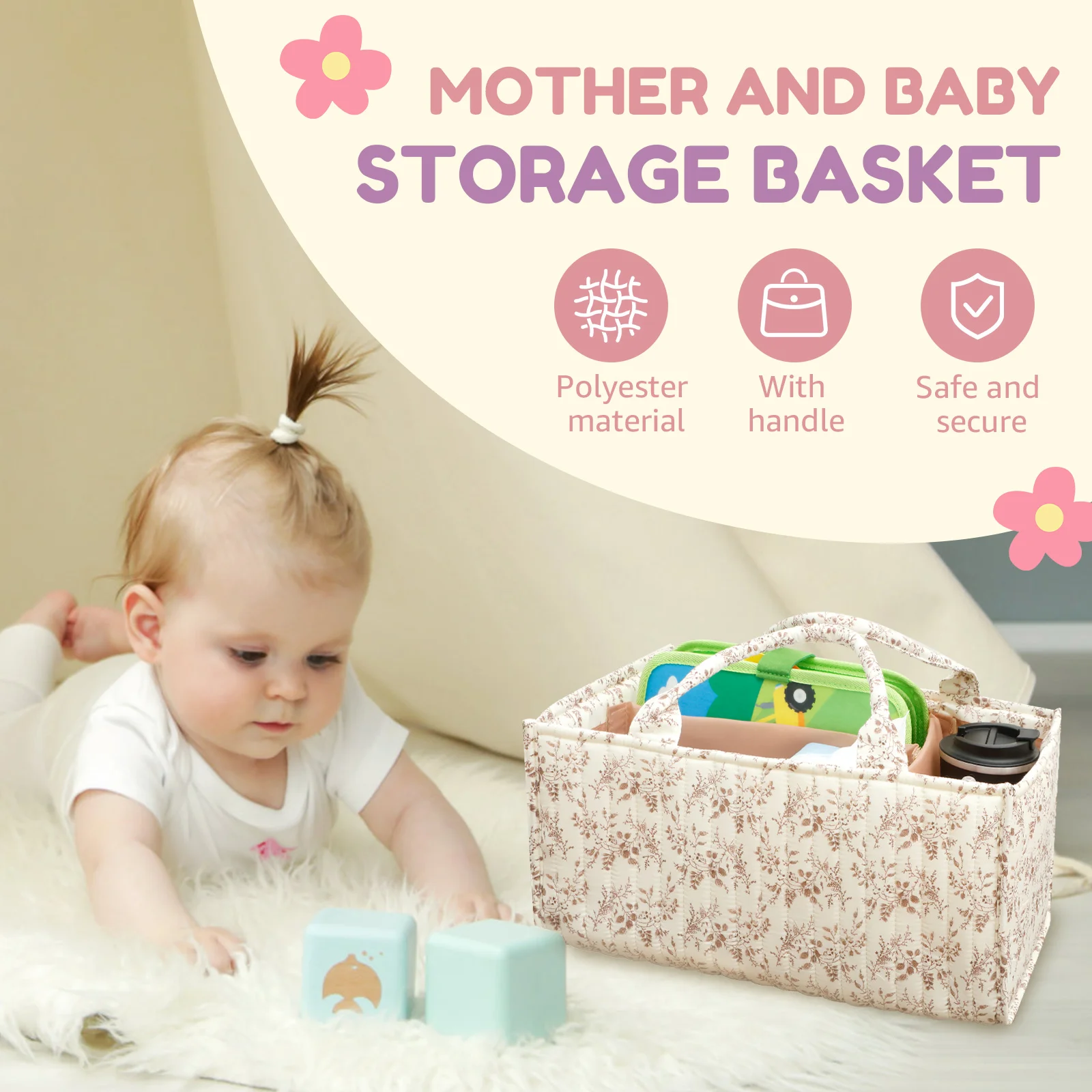 손잡이와 분리 가능한 칸막이가 있는 꽃무늬 기저귀 정리 - Baby Nursery Organization Ideas 리뷰 및 가격