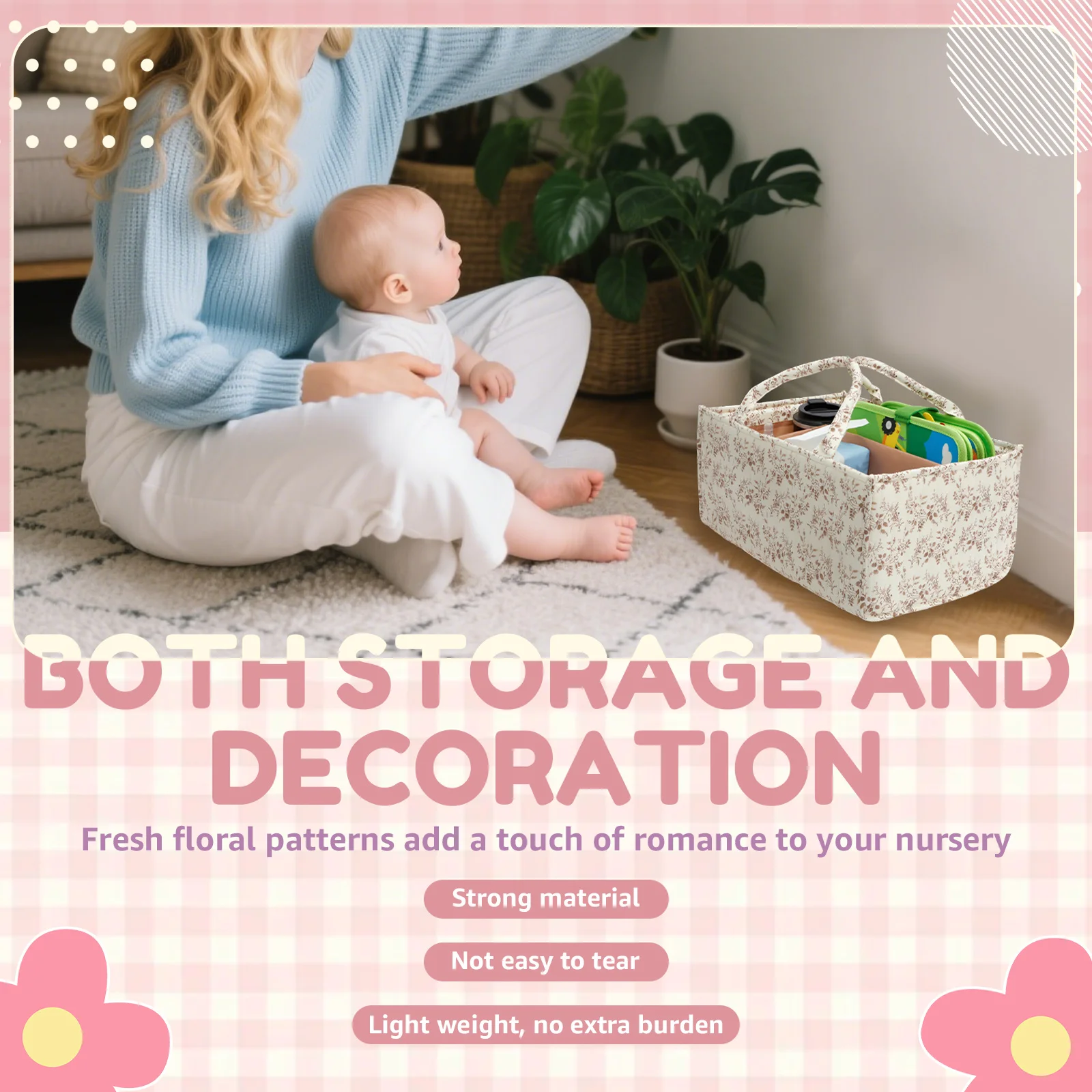 손잡이와 분리 가능한 칸막이가 있는 꽃무늬 기저귀 정리 - Baby Nursery Organization Ideas 리뷰 및 가격